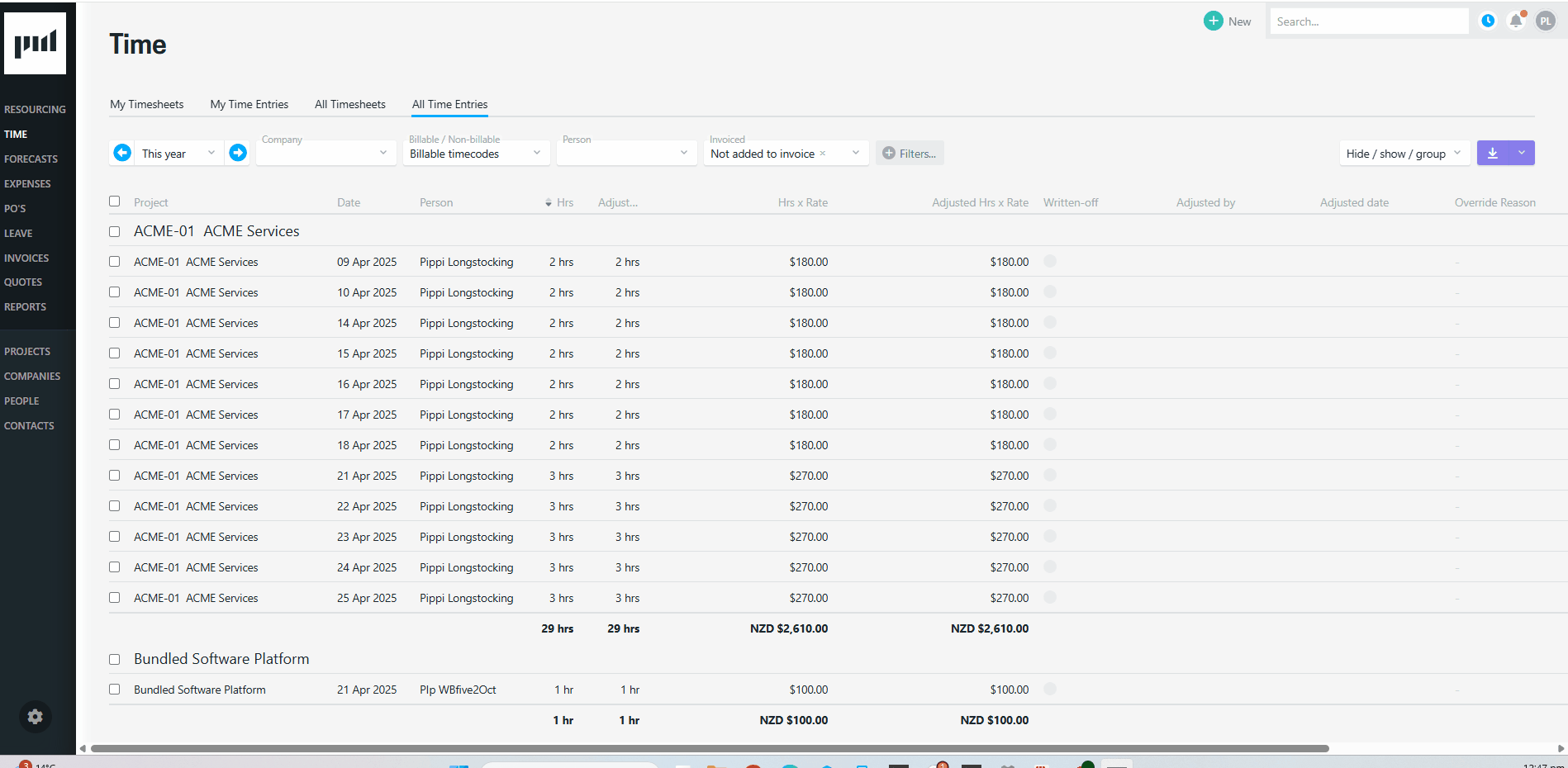 Adjust time entries in bulk