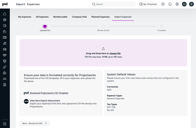 CSV import homepage