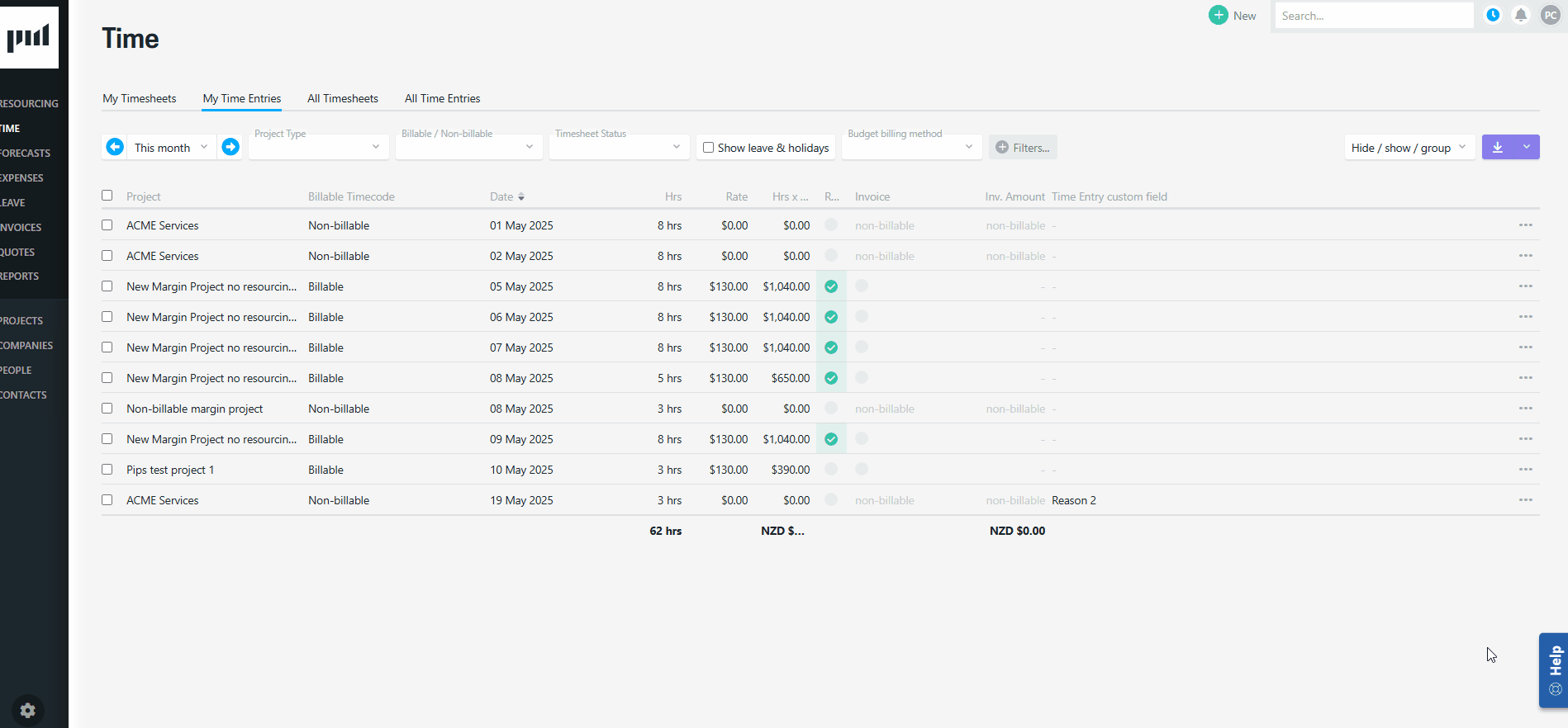 Display Timesheet custom field