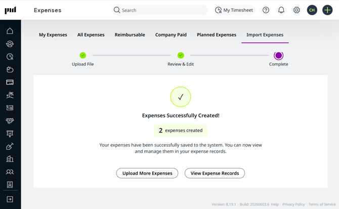 Expenses succesfuly created