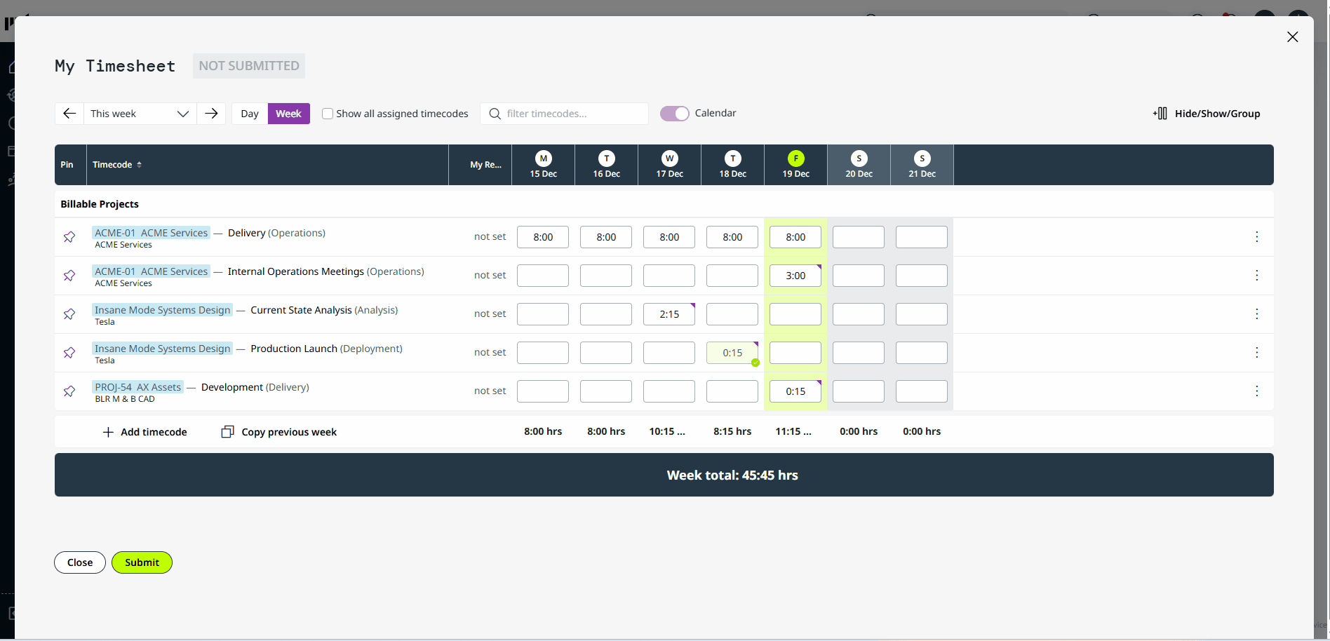 Remove events from time entries