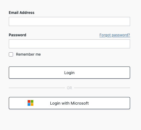 The Projectworks app login screen showing email and password or Microsoft SSO login options