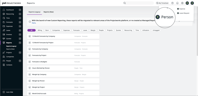the projectworks app with add new selected and add people highlighted