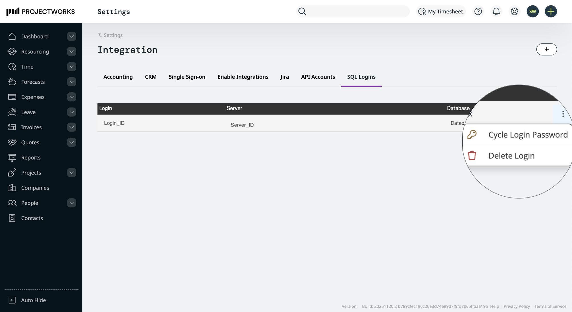 How to create SQL Logins in Projectworks