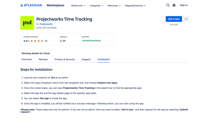 Projectworks time tracking app on the Atlassian Marketplace