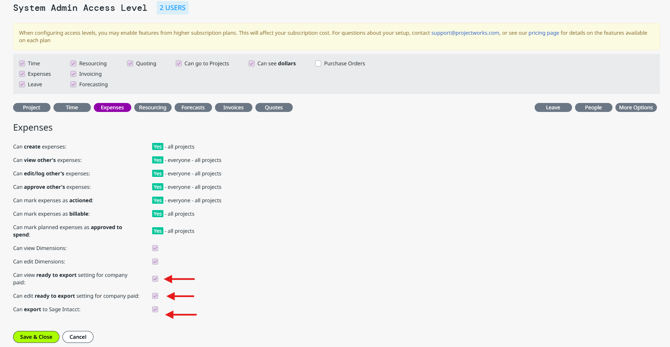 System Admin Level Access Expenses