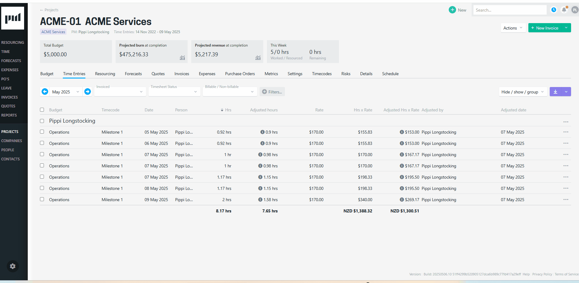 Undo time entry adjustments