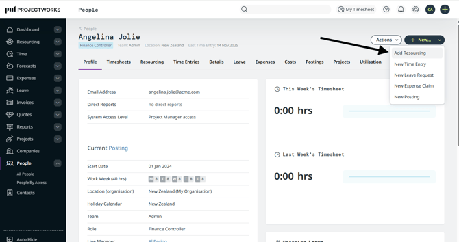 add resourcing from any person tab