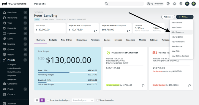 add resourcing from project page