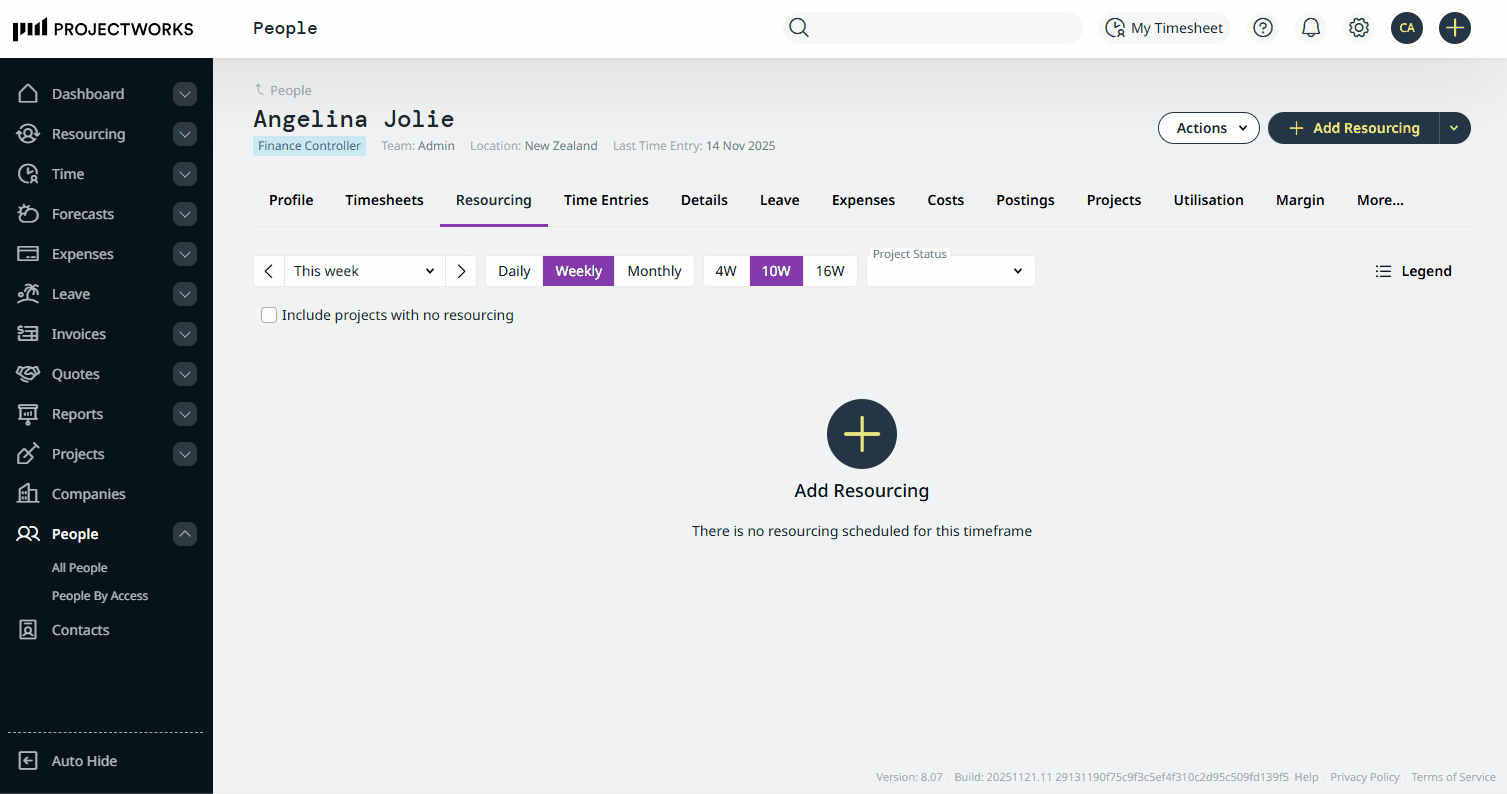add resourcing pop up on person level