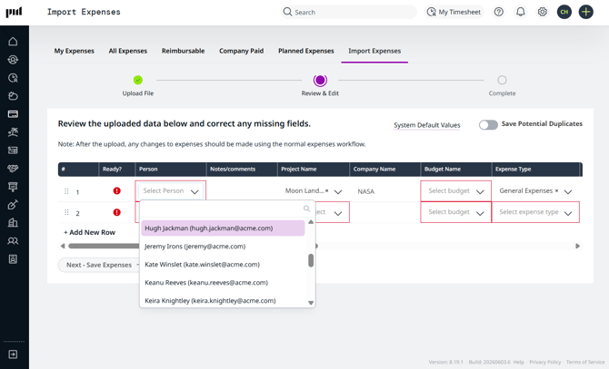 csv import drop down