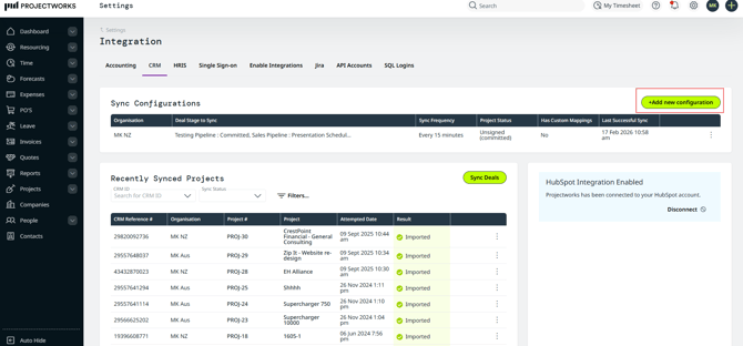 Projectworks app with "+Add new configuration" highlighted