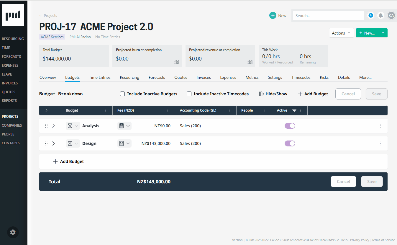 show inactive budgets october release