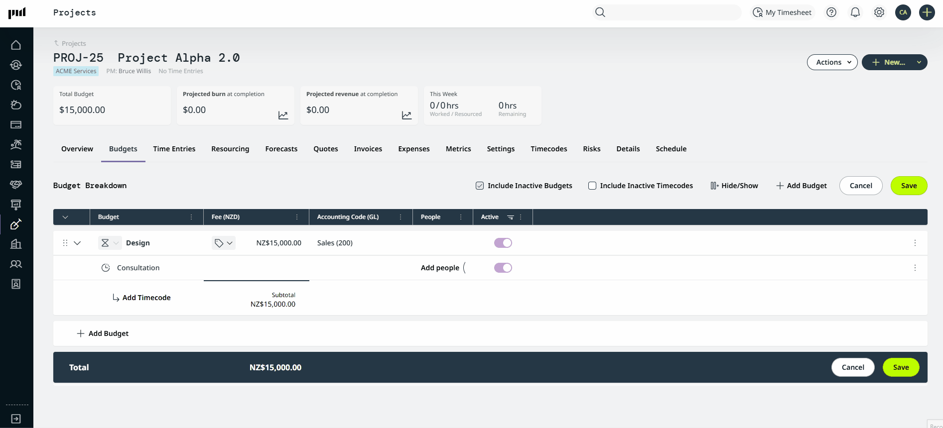 timecode settings for the schedule